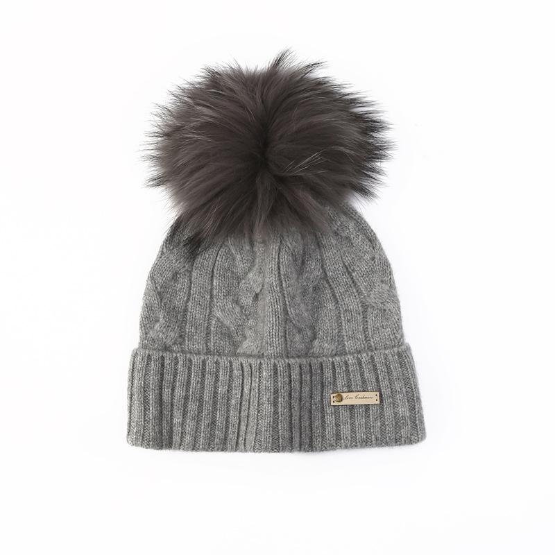 Pure Cashmere Autumn and Winter New Style Women's Casual Warm Ear Protection Large Cable Wool Ball Toe Knitted Hat