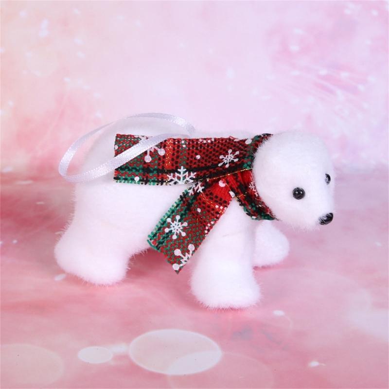 Plush White Bear with Scarf Ornaments Christmas Doll Pendant for Christmas Tree Home Decorations Cartoon Pendants Gift