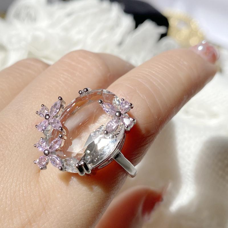 Кольцо с аметистом большого размера 2026 года, Кольцо с розовым циркониевым кристаллом Brilliant в форме бабочки Resizable