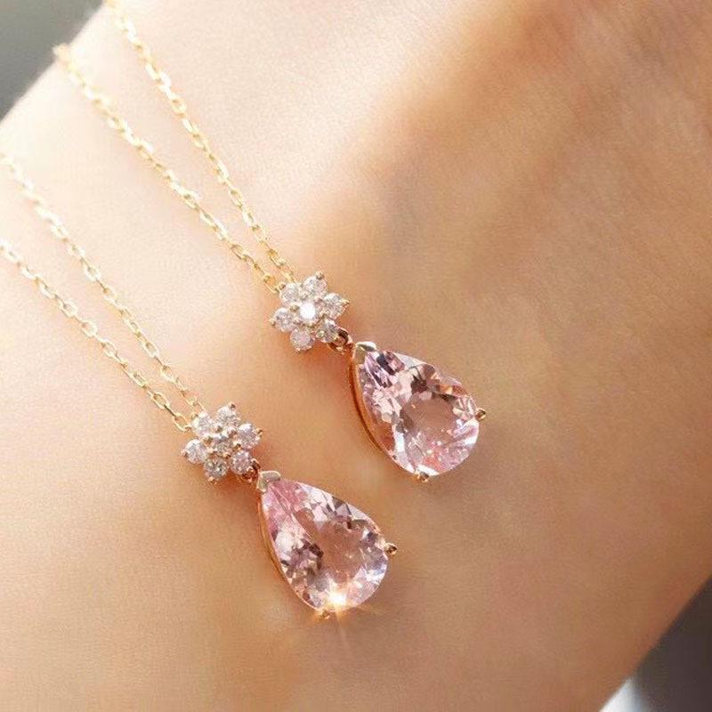 Tears of Departure: 18K Gold-Plated Sterling Silver Necklace with Pink Water Drop Cubic Zirconia 18K Gold