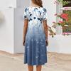 Women's Casual Fashion Round Neck Short Sleeve Print Midi Dress