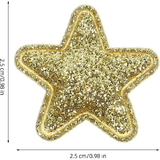 PRETYZOOM 100Pcs Glitter Star Cloth Patches Embroidered Appliques Decorative Iron On Patches for Clothing Bags Backpacks Jackets (Golden)