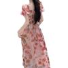 Elegant Fairy Floral Square-Neck Dress - Waist-Cinching Princess Design for Women, Perfect for Summer Tea Breaks