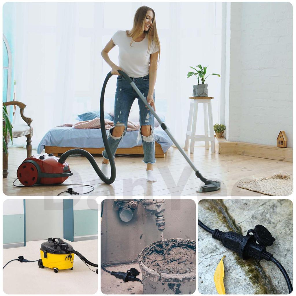 DanYee 2-Prong 5m Waterproof Extension Cord for LED Lighting, Outdoor Use, PSE Certified, with Rainproof Cap, 12A 1500W, 3-Outlet, Waterproof and