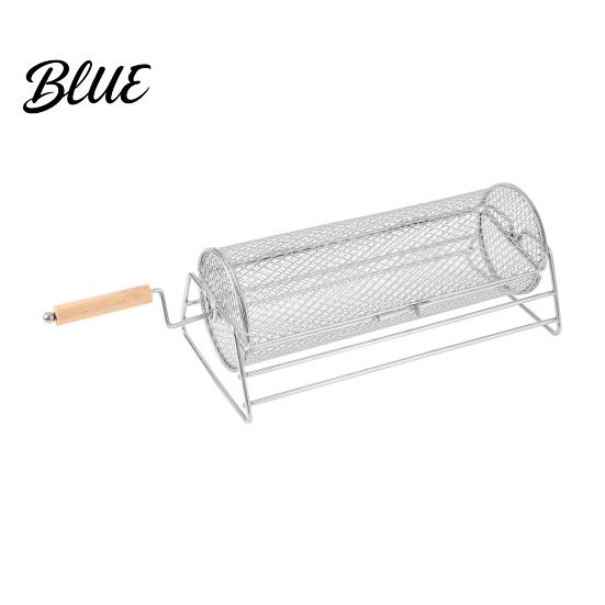 Seafood Grilling Basket Rolling Grill with Detachable Handle 360-degree Cage for Handle Outdoor Camping Picnic Party Stainless Steel Mesh