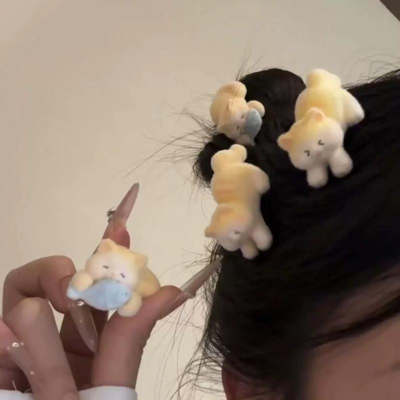 Cute Plush Kitten Hair Clip For Women Side Clip For Bangs Duckbill Clip Cartoon Hair Accessory
