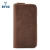 Men's RFID Retro Crazy Horse Leather Long Wallet Clutch - Genuine Leather Coin Purse