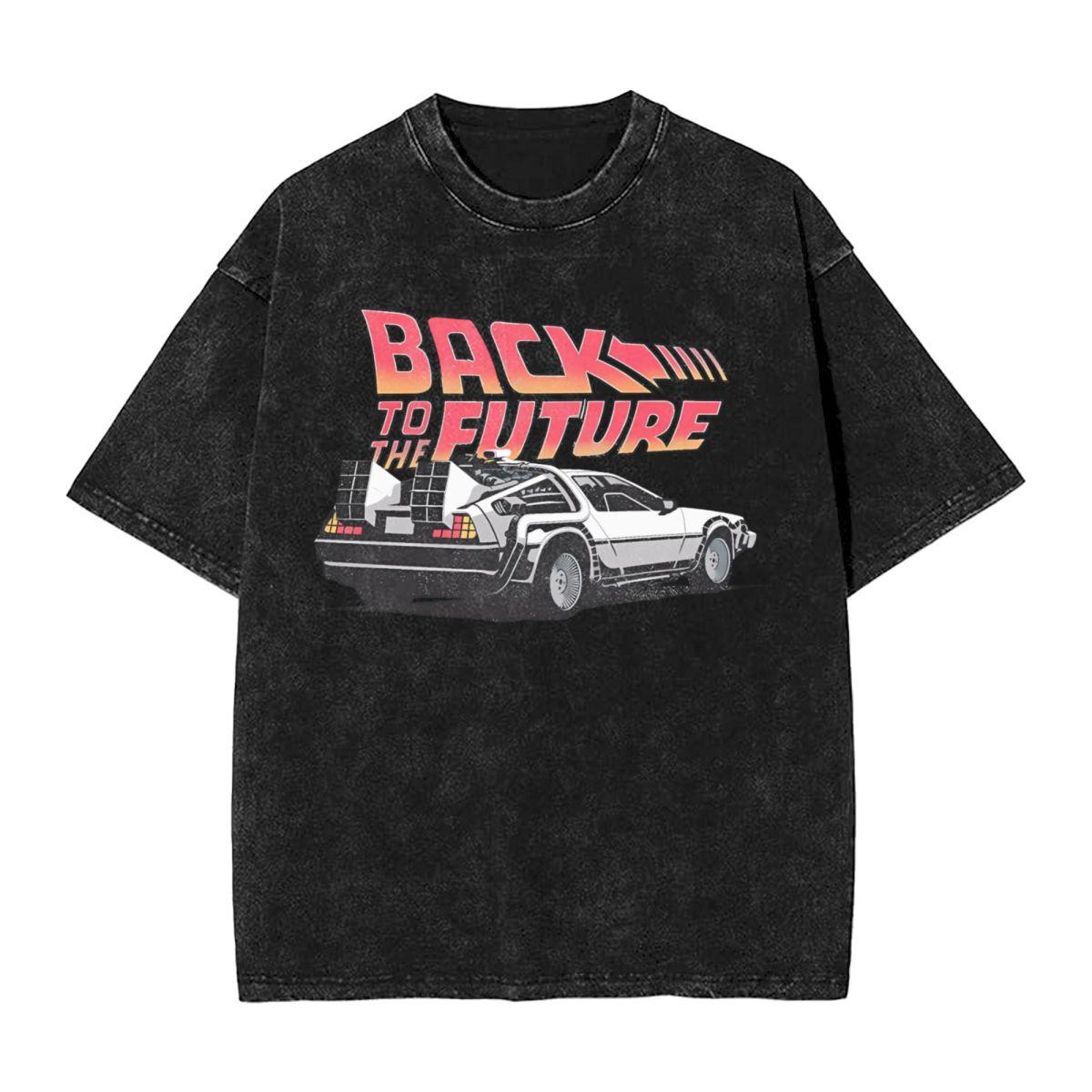 Back To The Future Fire Streaks woman Men Cotton Washed Hot stamping Print Harajuku Cotton Tshirt Mens Summer Short Sleeve Tees S