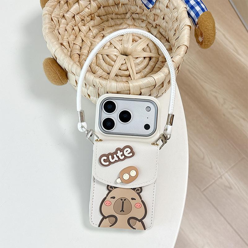 Cartoon Capybara Wallet Card Holder Hand Strap Phone Case for Apple 16 Lanyard for IPhone 17 Promax Soft Case