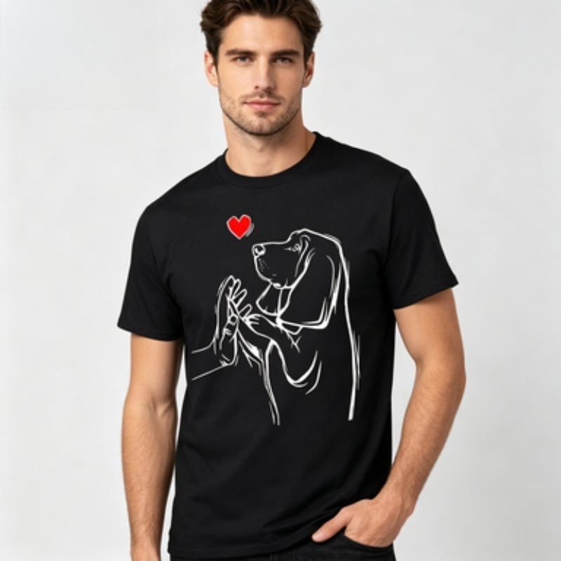 Unisex 100 Cotton O Neck T Shirt Basset Hound High Five Hand Red Heart Graphic Pet Dog Lover Casual Male Short Sleeve Tee Tops