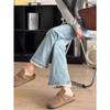 Women's Plus Size Lace-Trimmed High-Waisted Flared Jeans - Slimming, Loose, and Straight-fit for Spring
