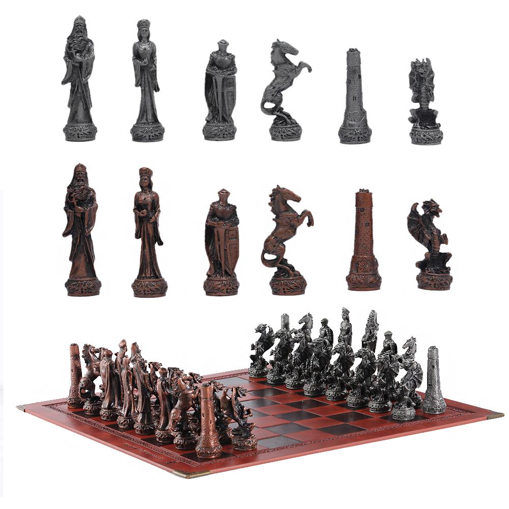 Metal Theme Chess Luxury Knight Table Game Entertainment Toy Leather Board Set Gift Dragon Soldier Theme Sports