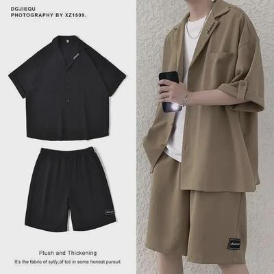 Men's Trendy Embroidered Short-Sleeve Shirt and Casual Shorts Two-Piece Summer Suit