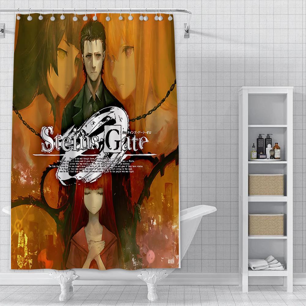 Anime Steins Gate Shower Curtain Waterproof Polyester Fabric Paint Colorful Bath Curtains Home Bathroom Decor Curtain With Hook