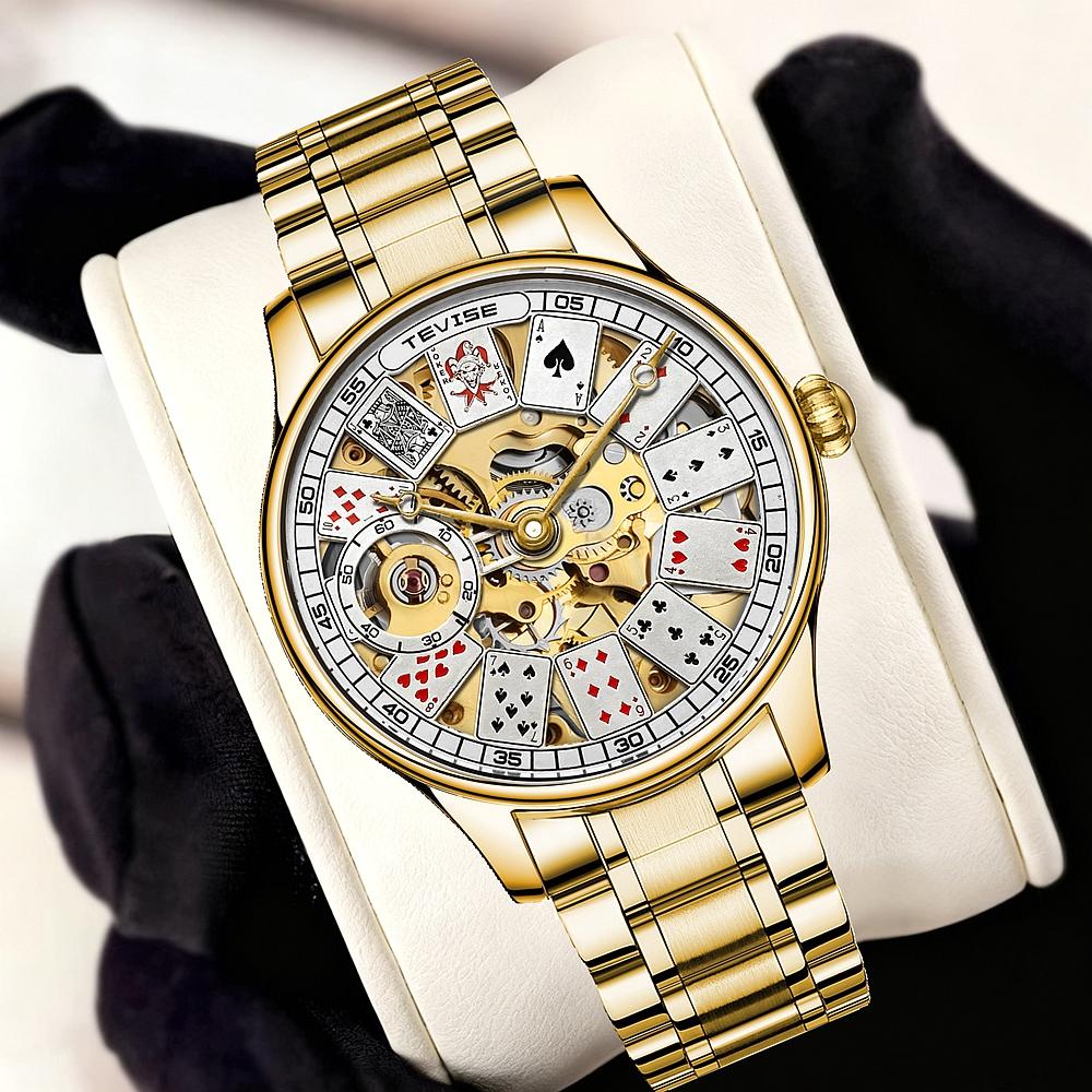 Gold Hollowed Out Fashionable Casual Large Dial Automatic Mechanical Watch Men's Watch