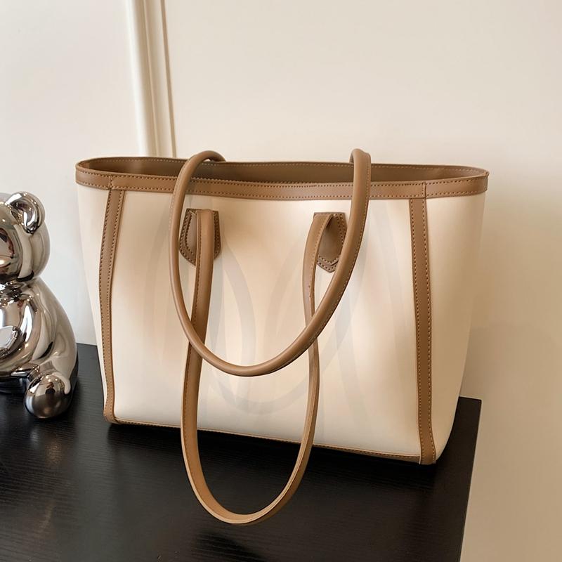 PU Große Kapazität Tragetasche Neue Damen Retro Kontrastfarbe Reißverschluss Textur Handtasche Vielseitige Pendeltasche Einfache Schultertaschen