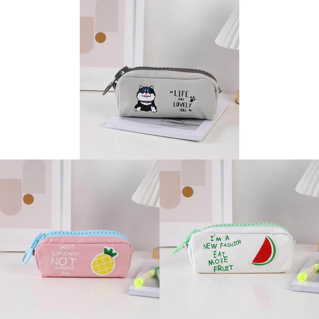 Canvas Fruit Zipper Pencil Case Large Capacity Stationery Organizer For Students