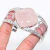 Natural Rose Quartz Gemstone 925 Sterling Silver Cuff Bangle Adjustable A2z23