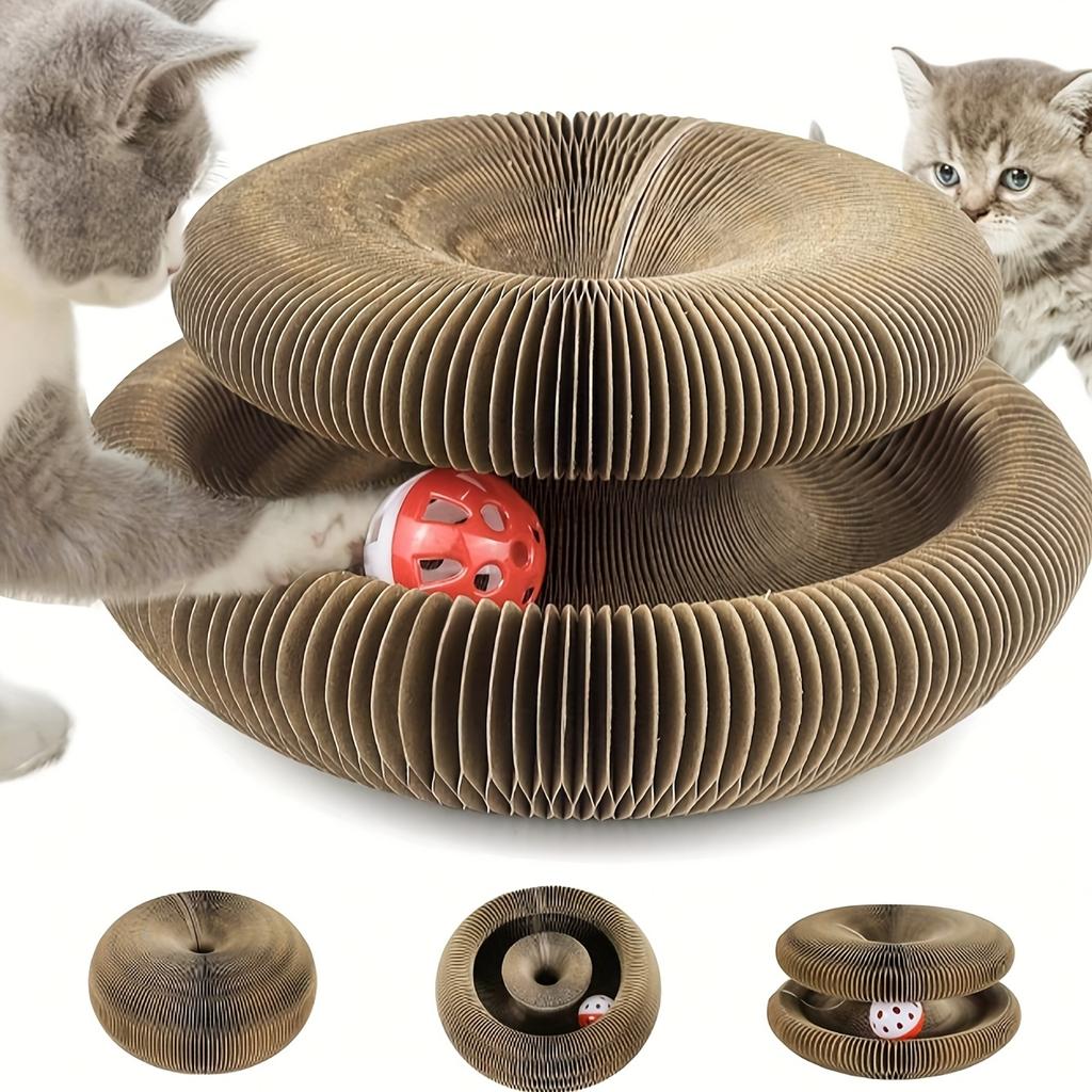 1pc Latest Magic Accordion Cat Scratcher Set with Fairy Wand & Bell - Durable Corrugated Paper Claw Grinder, Cat Accessories