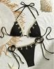 European & American 2025 Women's Solid Color Lace-Up Sexy Three-Piece Bikini Swimsuit
