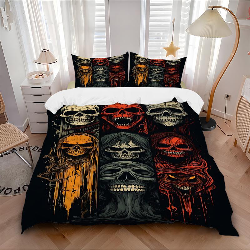 

3pcs bedding set Skull Creatures Includes 1 Comforter + 2 Pillowcases, Without Pillow Inserts, Soft Comfortable, Lightweight Breathable, Pri 135x200cm