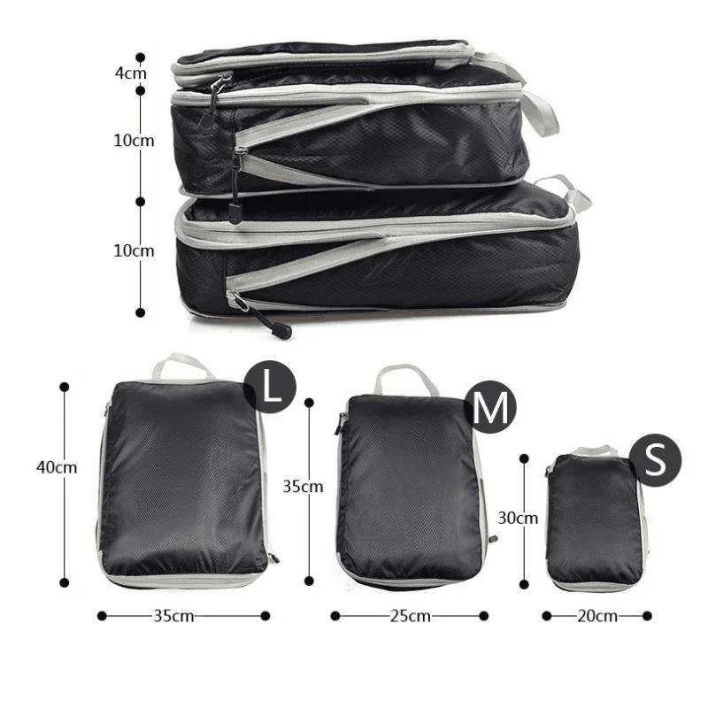 3Pcs Compressible Travel Storage Bag Foldable Waterproof Packing Cubes Travel Suitcase Portable With Handbag Luggage Organizer