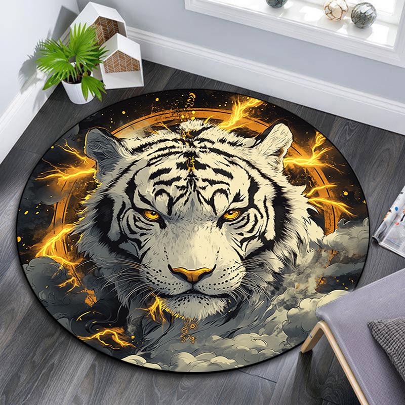 Roaring Tiger Round Area Rug,Carpet Rug for Living Room Bedroom Sofa Playroom Decor,Non-slip Floor Mat