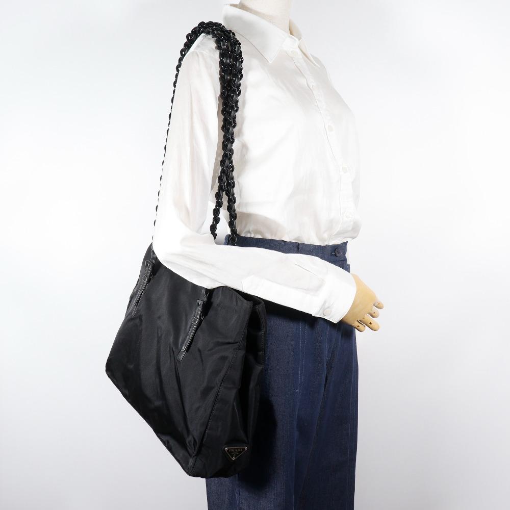 PRADA plastic chain Tote Bag black Nylon Women Used