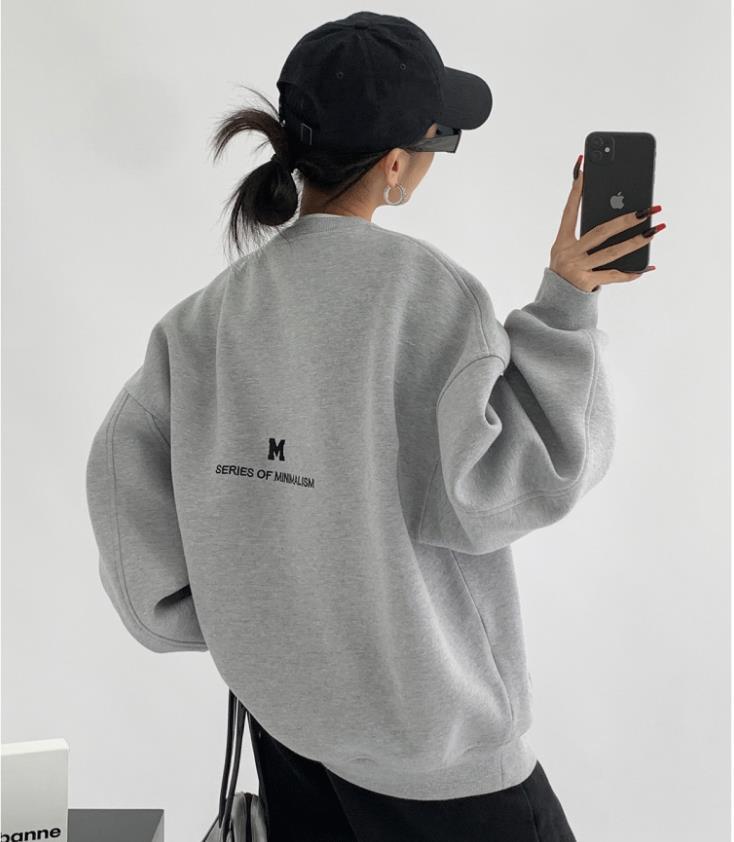 Women Loose Pullover Hoodies Students Fashion Embroidered Letter Sweatshirt Ladies Round Neck Sweater Velvet Autumn New Korean Style