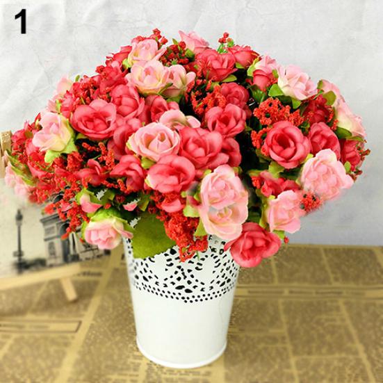 Künstliche Rosenblüten, künstliche Blumenpflanze, Hochzeits-Party-Dekoration, 21 Köpfe auf 1 Blumenstrauß