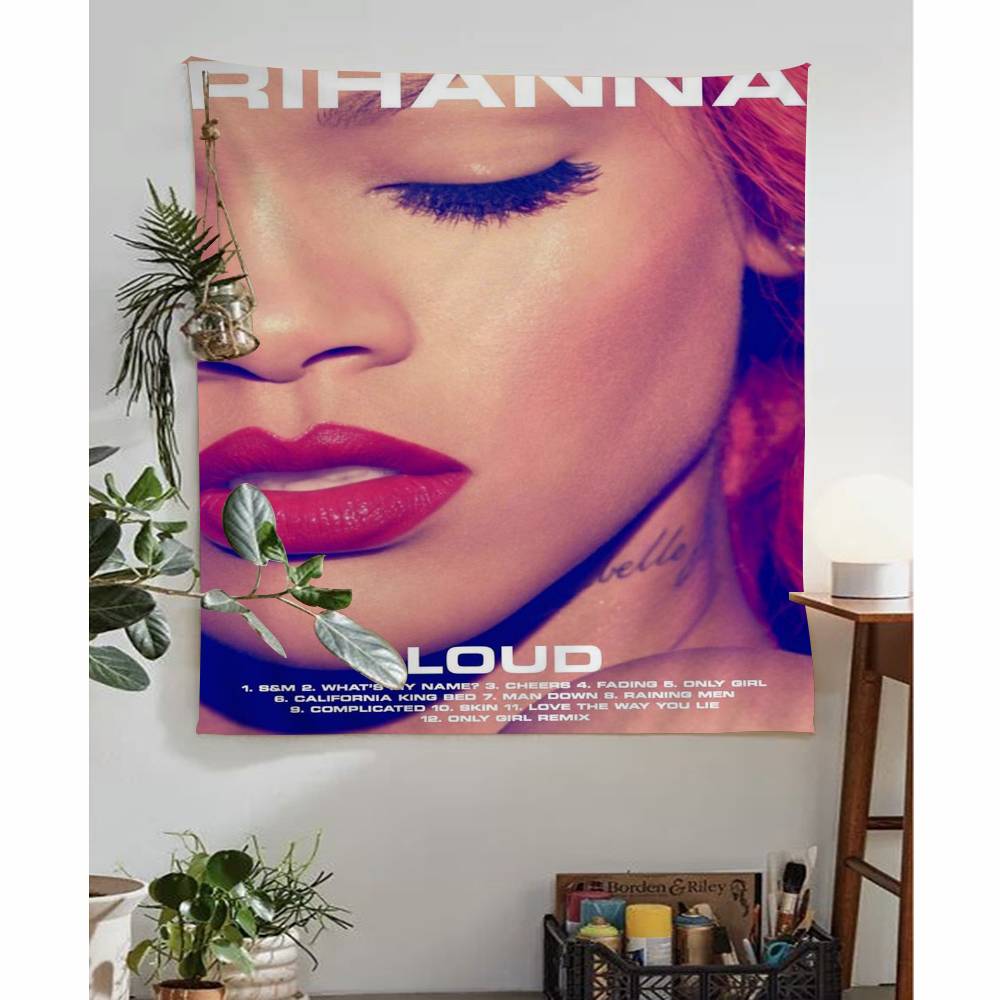 Famous Singer Rihanna Pop Music Anime Tapestry Hippie Flower Wall Carpets Dorm Decor Wall Hanging Home Decor