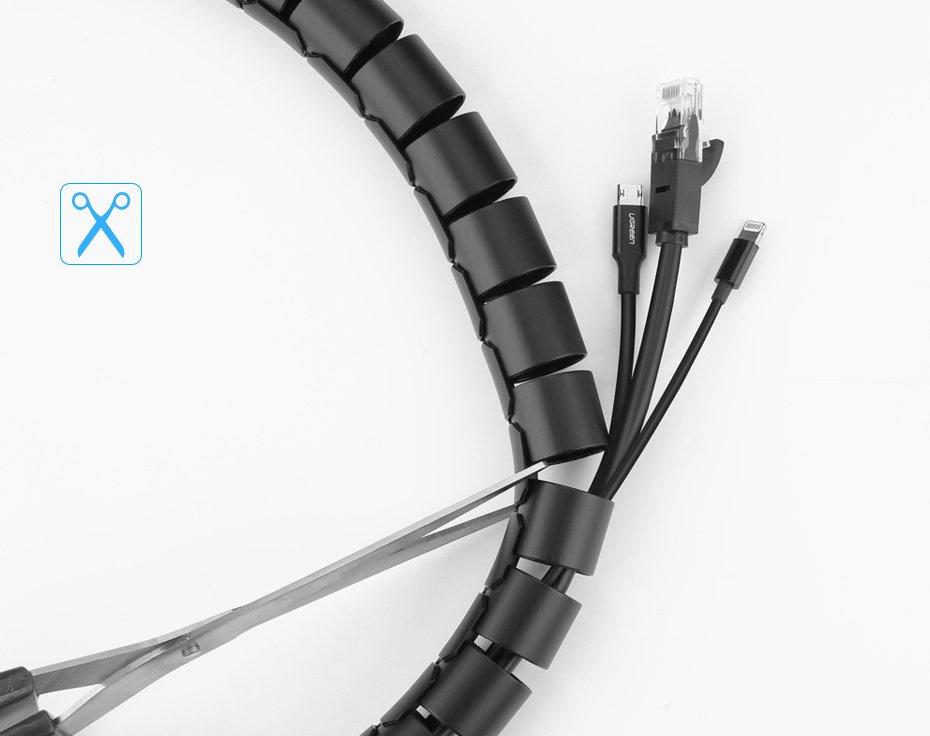 Ugreen 3-Meter Cable Organizer Sleeve - Flexible & Durable Black Cord Management Solution