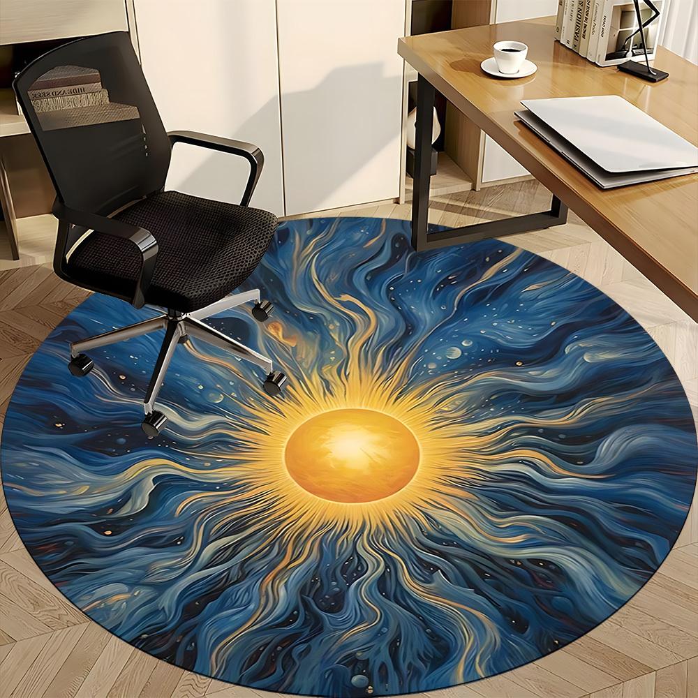 1pc Sunburst Mandala Chair Carpet for Office, Soft, Non-Slip Polyester Mat, Office, Living Room, Bedroom, Durable Polyester yy251207105