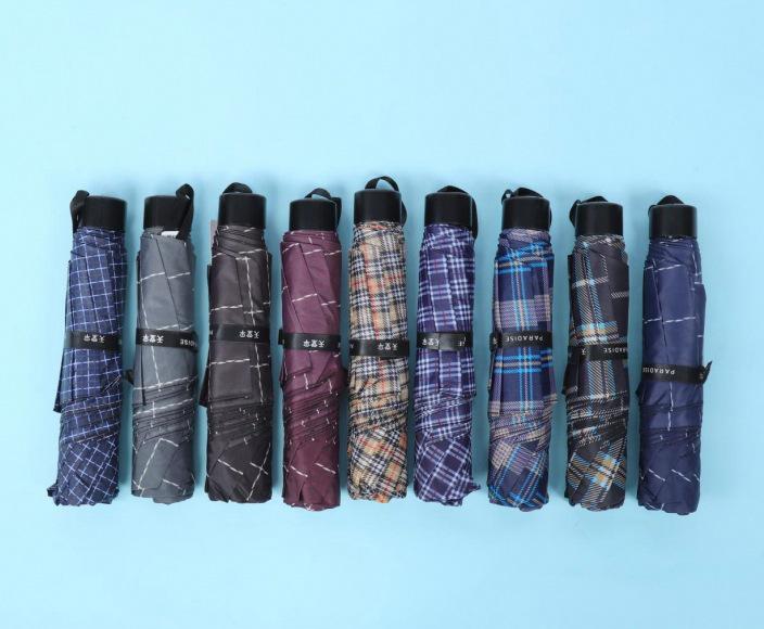 Tiantang 339s Plaid Compact Umbrella: Stylish Three-Fold Design for Students and Professionals, Unisex Gift Option 57cm X 7K
