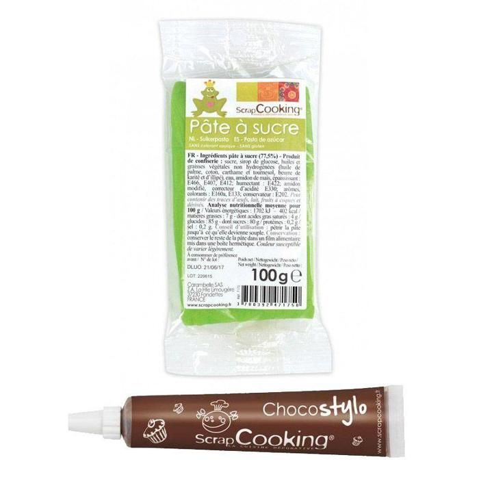 Stylo chocolat + Pâte à sucre vert prairie 100 g