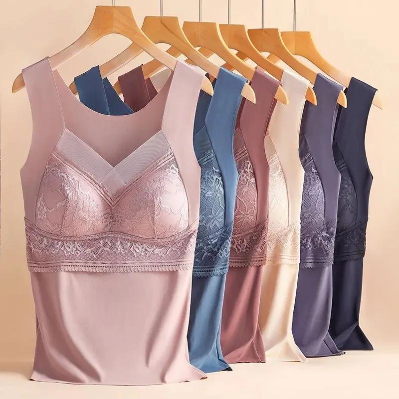 Woman Thermal Underwear Thermo Lingerie Winter Soft Warm Top Wear Thermo Vest Undershirt Intimate Lace with Bra Padded