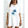 Oversized T Shirt Dress Black Blue Floral Print For Casual Wear