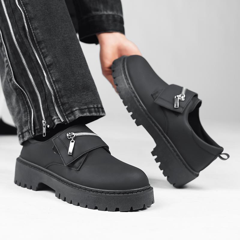Men's British Retro Wide Round-Toe Derby Shoes Outdoor Business Platform Men's Shoes Chunky Casual Leather Shoes Zapatos Hombre