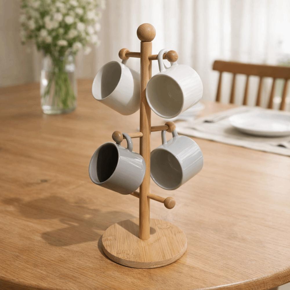 Non-Slip Base Cup Storage Holder 6 Hooks Design Coffee Mug Rack Tabletop Cup Shelf  Kitchen