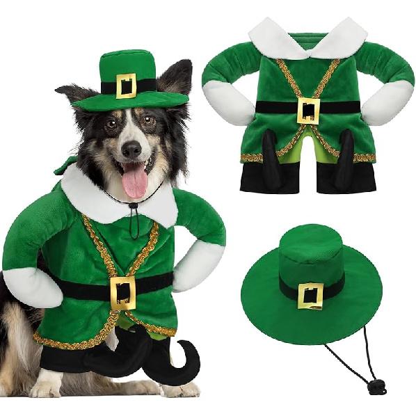St. Patrick's Day Dog Costume Walking Leprechaun Dog Costume Irish Funny Pet Outfit with Arms Irish Holiday Day Outfit Accessories for Cat Doggy