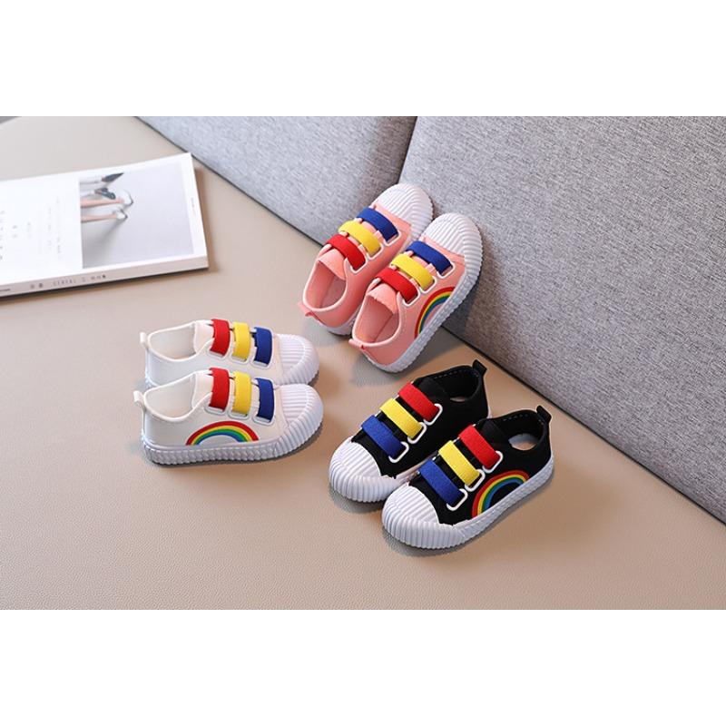 Child Boy Girl Canvas Hook Loop Flat Rainbow Shoes Spring Leisure Kids Non-slip Comfort Sneakers Shoe Toddlers Tennis Shoes