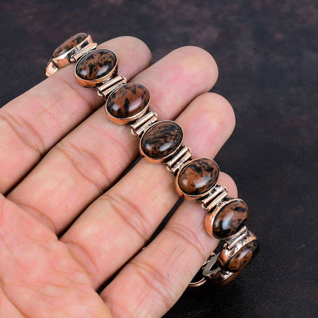 Mahagoni Obsidian Armband Kupferarmband Verstellbares Kettenarmband Handgefertigtes Edelsteinarmband Wunderschöner Kupferschmuck Jubiläumsgeschenke