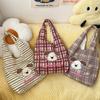 Carto Dog Plaid Stripe Women Shoulder Bags Corduroy Large Capacity College Girls Underarm Tote Bag Casual Female Vest Handbags