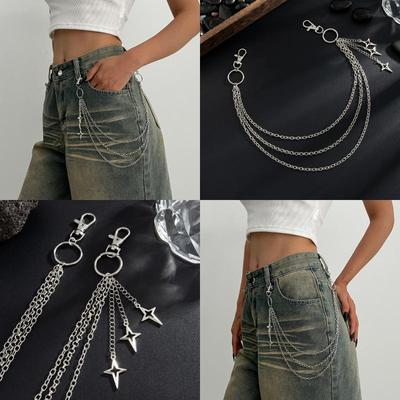 Punk Mehrschichtig Metall Stern Kreuz Anhänger Hosenkette Hip Hop Taille Schlüsselanhänger Jeans Kette Damen Trendiger Schmuck Zubehör Geschenke