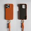 For iPhone 13 Pro Max Case With Lanyard Genuine Cow Leather PC Phone Back Cover