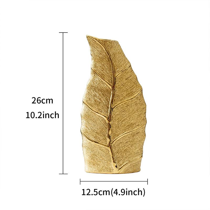 Goldene Blattvase Europäischer Stil Heimdekoration Keramikvase Wohnzimmer Eingangsbereich Handwerk Dekoratives Ornament Blumenhalter