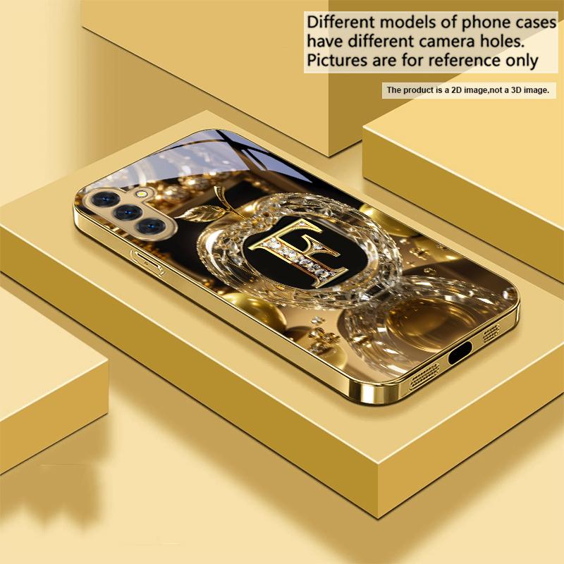 High-End goldener Buchstabe 'F' Für Samsung Galaxy S20 FE S21 S22 S23 Plus S24 Ultra 25Ultra S21+ S9+ S22Plus Goldene Glas-Handyhülle