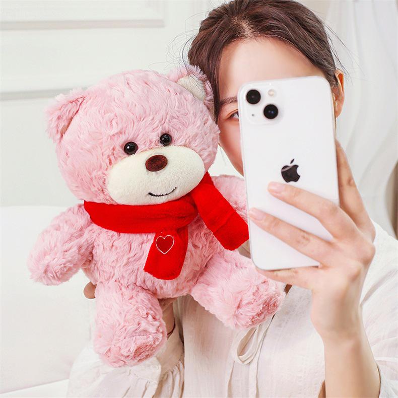 Heart-Shaped Scarf Teddy Bear Plush Toy: Adorable Cartoon Doll - Perfect Birthday Gift for Kids