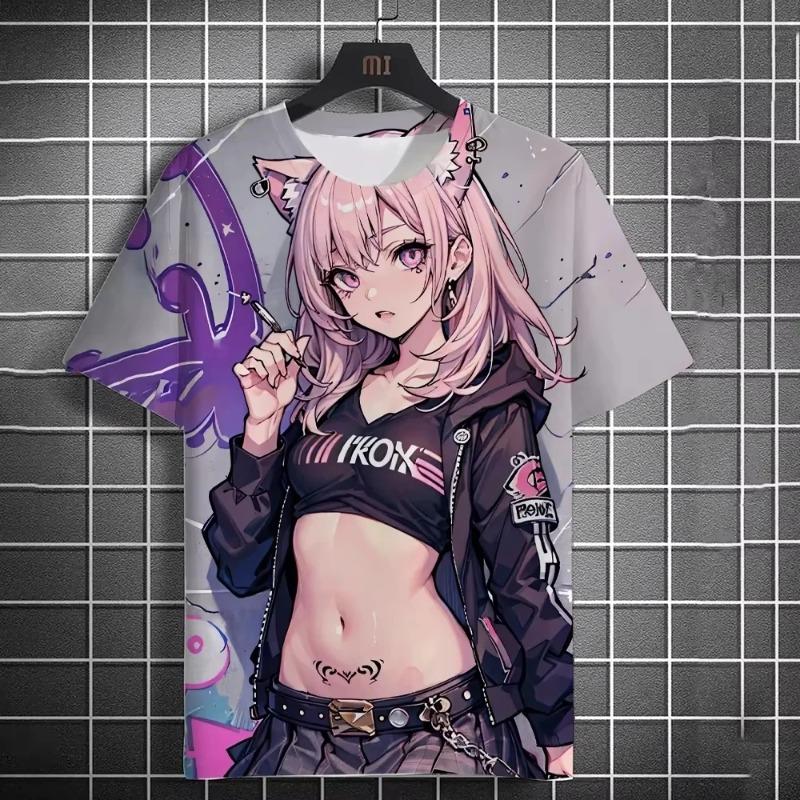 Anime Girl Pattern 3D Printing Short Sleeve Street Hip Hop Fashion T-shirt Comfortable Casual Oversized Men's Tops Clothing