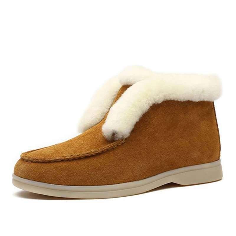 Winter Fashion Women Fur Cotton Shoes Warm Ankle Boots Casual Flat Keep Warm Boots Cotton Boots Suede Leather Short Boots